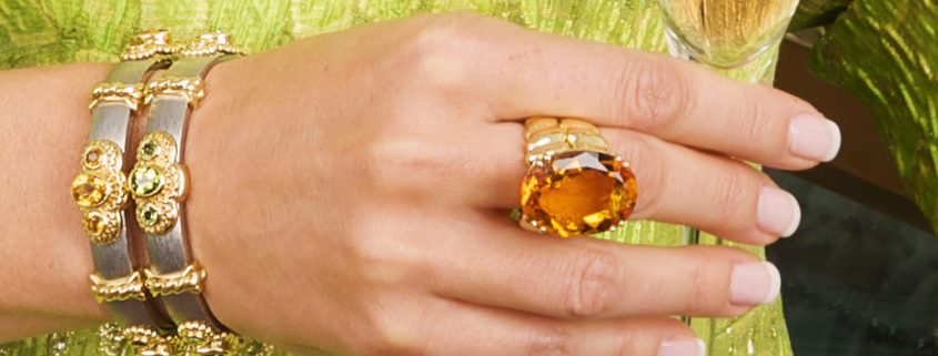 18K Gold Citrine Ring with Callista Bangle Bracelets