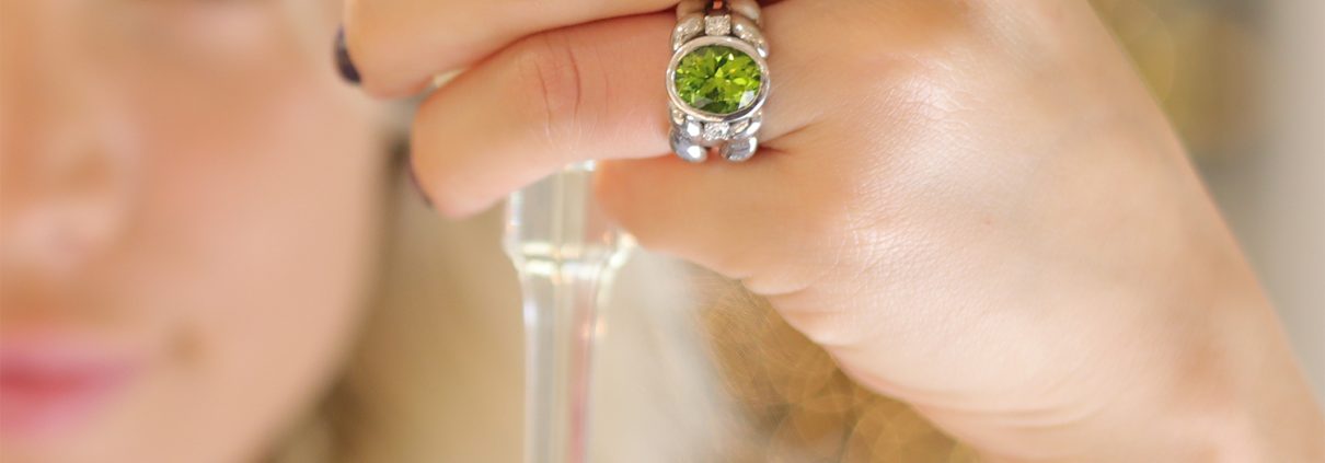 Flowing Lines Peridot and Silver Ring
