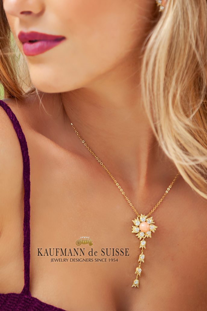 Elegant Coral and Diamond Pendant Necklace