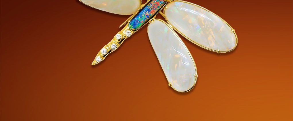 18K Gold Opal Dragonfly Broach