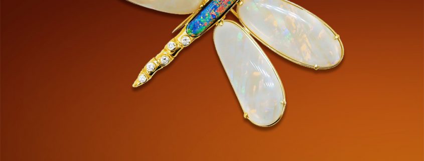 18K Gold Opal Dragonfly Broach