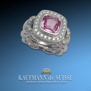 18K White Gold Flowing Lines Pink Sapphire and Diamond Ring