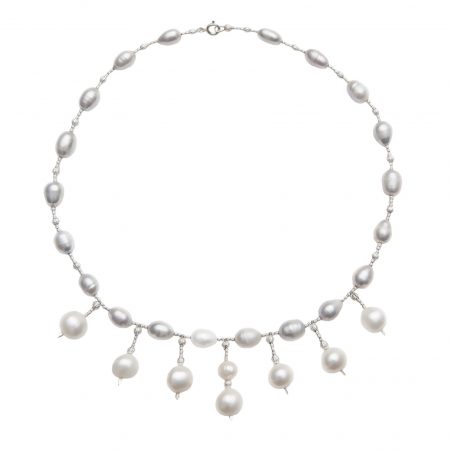Grey Freshwater Pearl Necklace with 6 White Pearl Drops