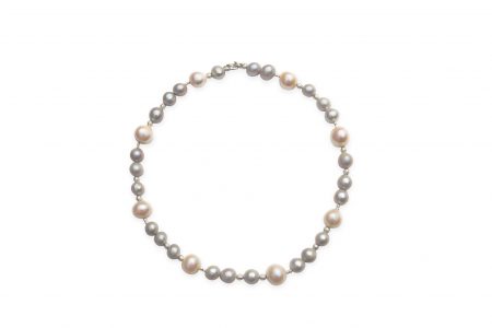 Grey and White Freshwater Pearl Necklace with Diamond Cut Beads