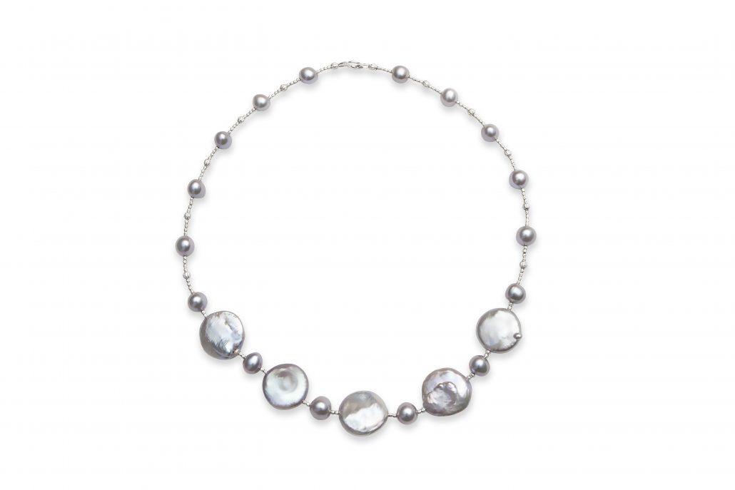 Grey Pearl Necklace with 5 Coin Pearls