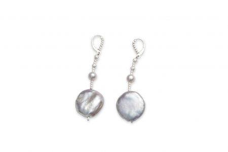 Grey Coin Pearls Drop Earrings