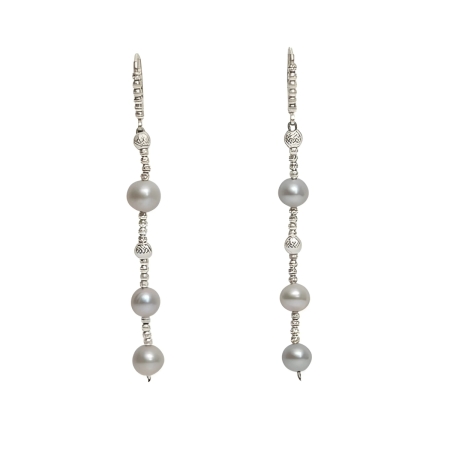 23970 Pearl Dangle Earrings with Sterling Silver Diamond Cut Beads Beautifully Accented with Diamond Cut Sterling Silver Beads Includes a Certificate of Guarantee