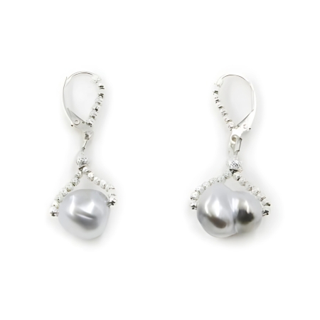 24029 South Sea Baroque Drop Earrings Beautifully Accented with Diamond Cut Sterling Silver Beads Includes a Certificate of Guarantee