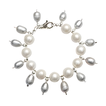 24041A Freshwater Grey Pearl Bracelet with Grey Pearl DropsBeautifully Accented with Diamond Cut Sterling Silver Beads