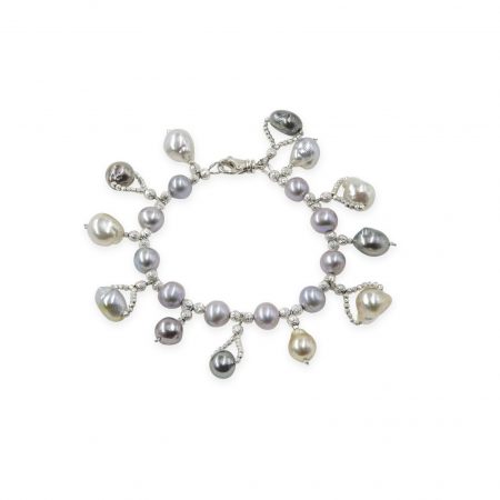 Grey Freshwater Pearl Bracelet With Multicolored South Sea Pearl Drops