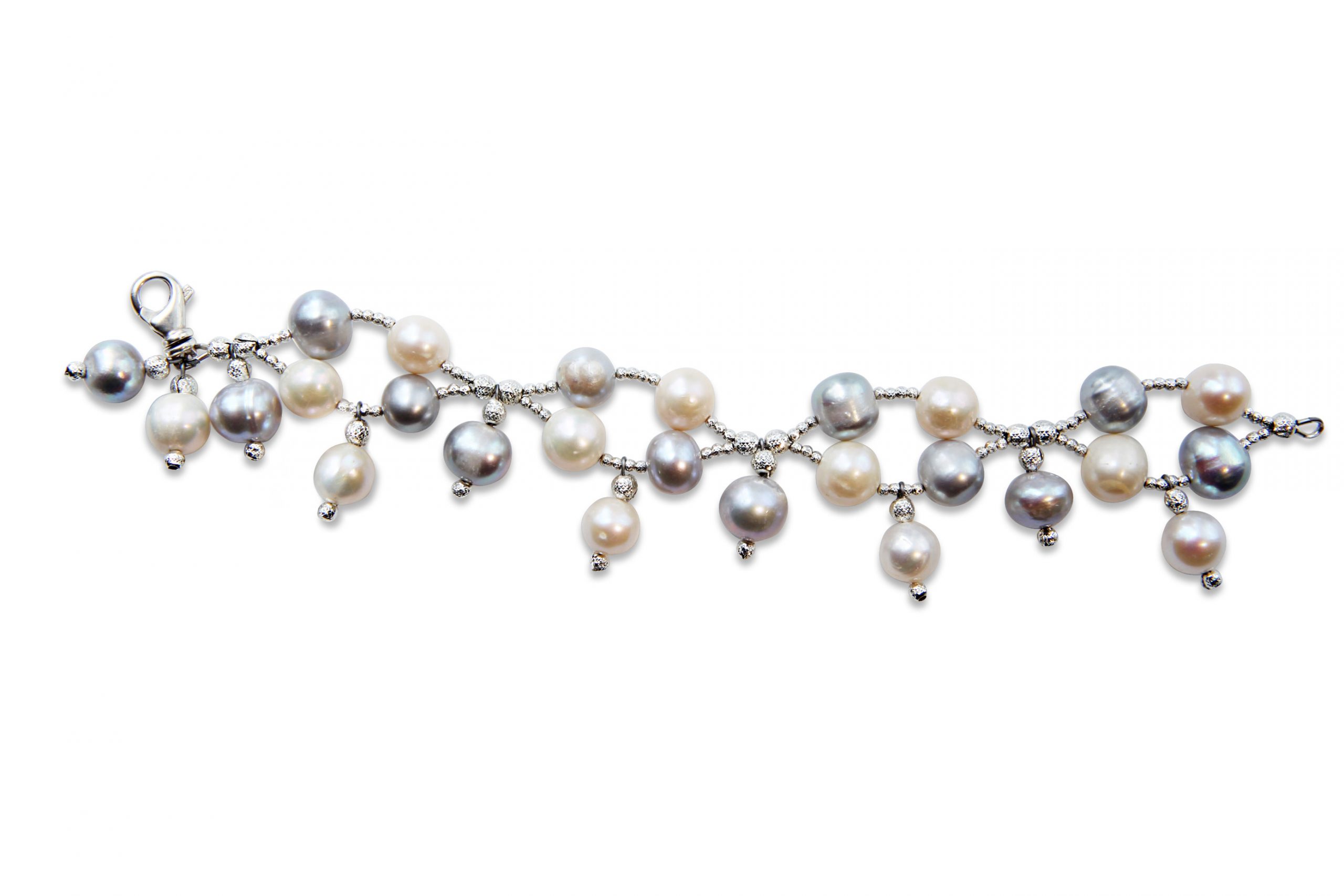 Diamond Shape Freshwater Grey & White Pearl Bracelet with Drops ...