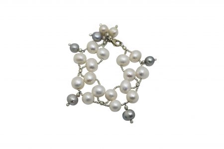Freshwater White Pearl Bracelet with Grey Drops