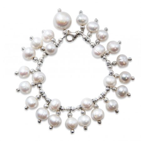 Freshwater White Pearl Bracelet With Pearl Drops