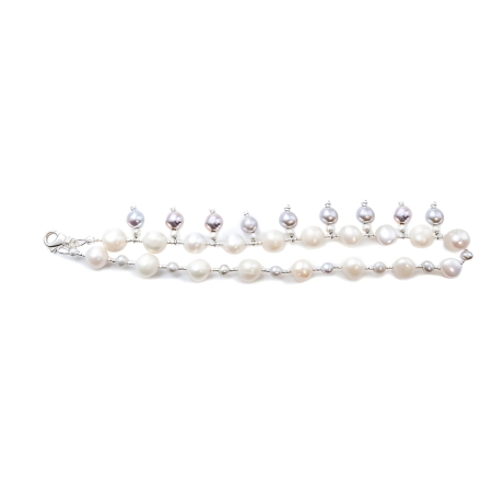 24173 Grey & White Pearl Wrap Bracelet Beautifully Accented With Diamond Cut Sterling Silver Beads Includes a Certificate of Guarantee