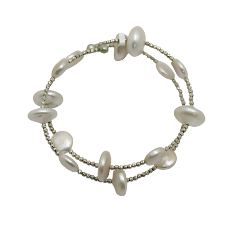 24188 Memory Bracelet with Freshwater White Coin PearlsBeautifully Accented With Diamond Cut Sterling Silver BeadsIncludes a Certificate of Guarantee