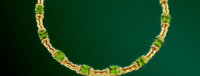 Handmade 18K Peridot Double Flowing Lines Necklace