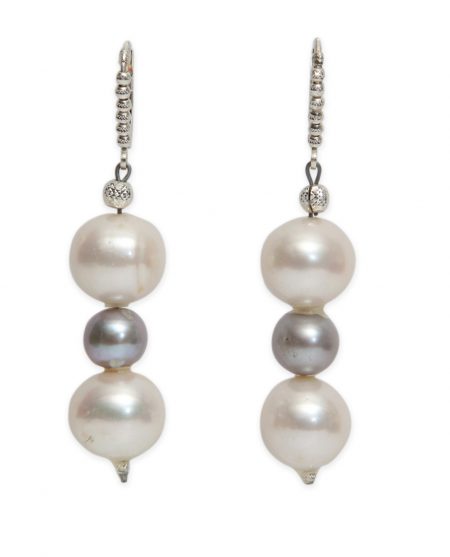 3 Drop Pearl Earrings in White, Grey and White