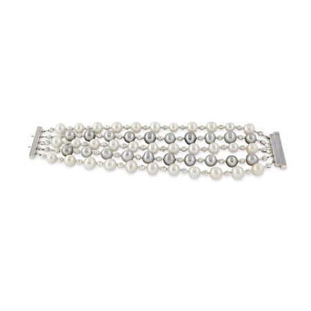 23930 Five Strand Pearl Bracelet Beautifully Accented With Diamond Cut Sterling Silver Beads (1)
