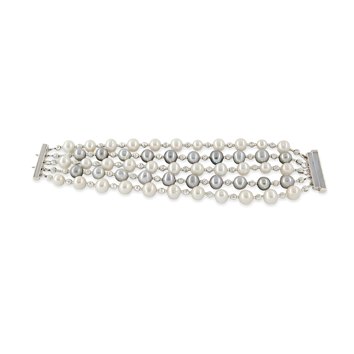 23930 Five Strand Pearl Bracelet Beautifully Accented With Diamond Cut Sterling Silver Beads (1)