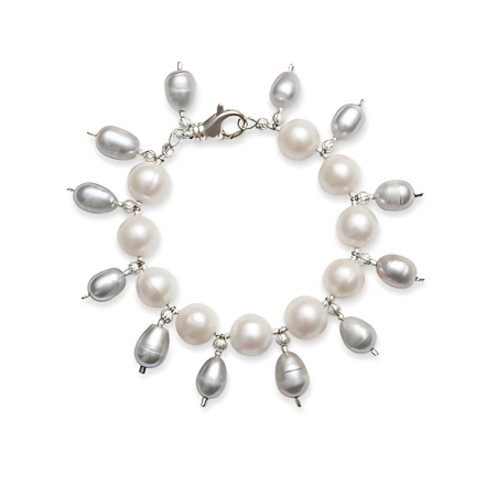23932 Grey and White Sea Grape Bracelet Beautifully Accented With Diamond Cut Sterling Silver Beads