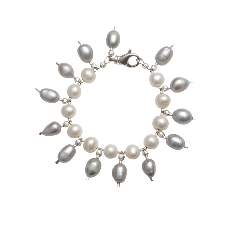 23933 Small Sea Grape Bracelet with Grey and White PearlsBeautifully Accented With Diamond Cut Sterling Silver Beads (1)