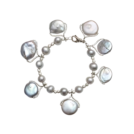 23935 Grey Coin Drop BraceletBeautifully Accented With Diamond Cut Sterling Silver Beads