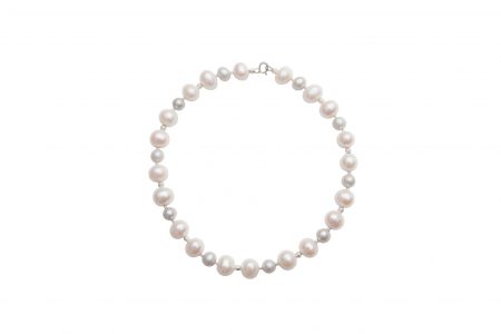 Classic Pearl Necklace with Grey & White Pearls