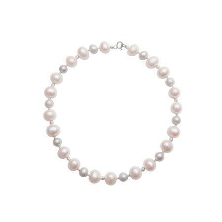 Classic Pearl Necklace with Grey & White Pearls