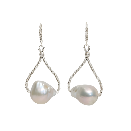 23968 Freshwater Baroque Drop EarringsBeautifully Accented With Diamond Cut Sterling Silver BeadsIncludes a Certificate of Guarantee