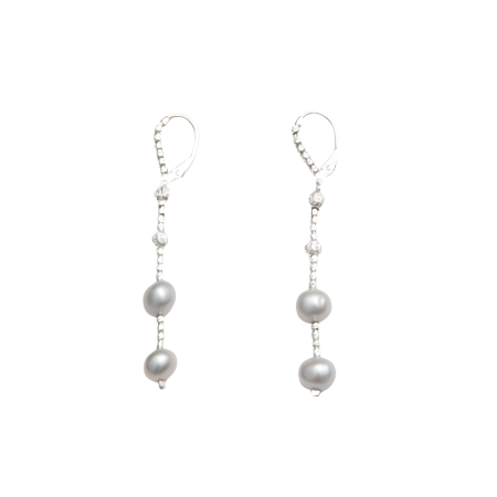 23973 Pearl Earrings With 2 DropsBeautifully Accented With Diamond Cut Sterling Silver BeadsIncludes a Certificate of Guarantee