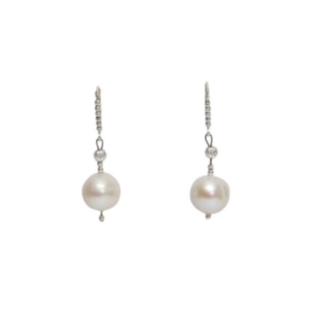 23974 Freshwater Cultured Single Pearl Dangle Earrings with Silver Diamond Cut Beads (1)