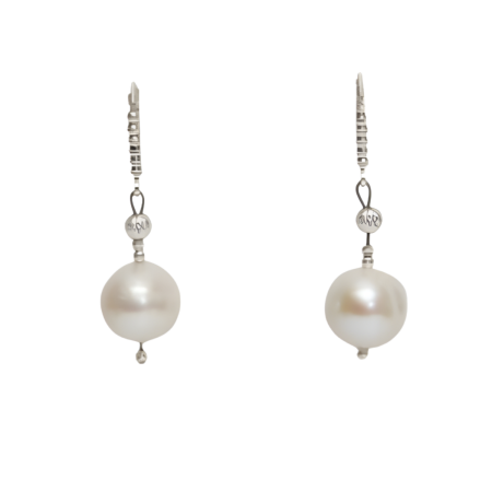 23974 Freshwater Cultured Single Pearl Dangle Earrings with Silver Diamond Cut BeadsBeautifully Accented With Diamond Cut Sterling Silver BeadsIncludes a Certificate of Guarantee
