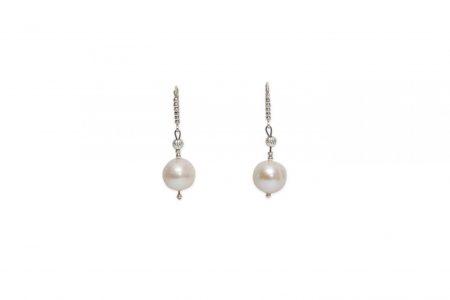 Freshwater Cultured Single Pearl Dangle Earrings with Silver Diamond Cut Beads