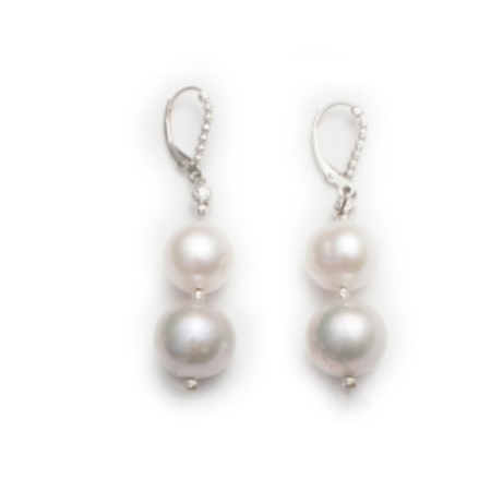 23975 Freshwater Cultured Grey and White Pearl Drop Earrings