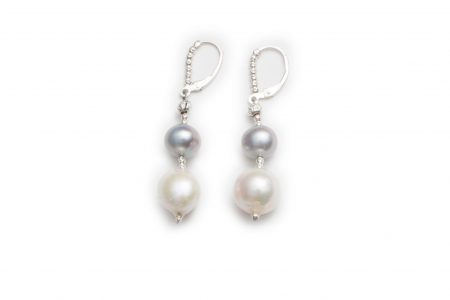 Dark Grey & White Pearl Drop Earrings