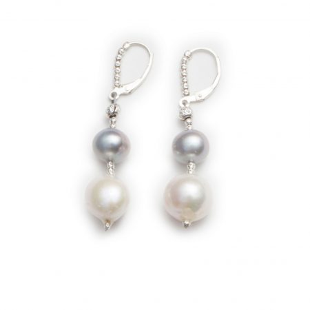 Dark Grey & White Pearl Drop Earrings