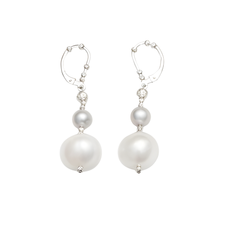 23981 Grey and White Pearl Dangle Earrings with Sterling Silver Diamond Cut BeadsBeautifully Accented With Diamond Cut Sterling Silver BeadsIncludes a Certificate of Guarantee