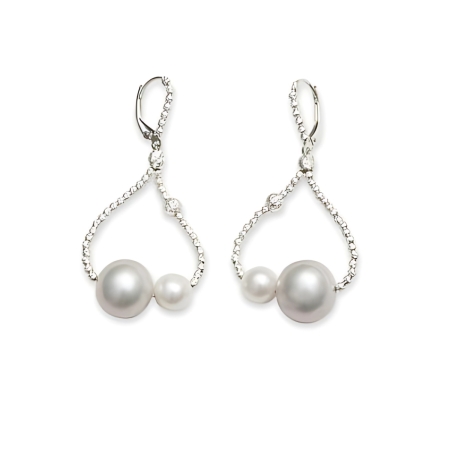 23984 Grey and White Pearl Dangle Earrings with Sterling Silver Diamond Cut Beads Beautifully Accented With Diamond Cut Sterling Silver Beads Includes a Certificate of Guarantee