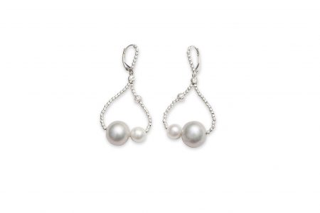 Grey and White Pearl Dangle Earrings with Sterling Silver Diamond Cut Beads