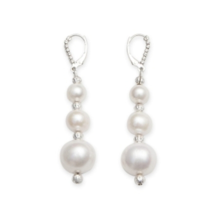 23985 White Pearl Drop Earrings in a Three Tiered Design