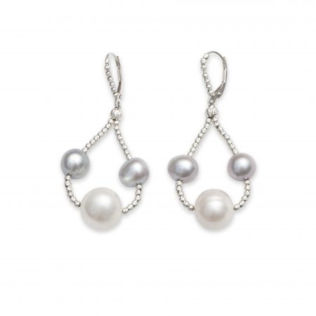 23989 Grey and White Pearl Drop Earrings