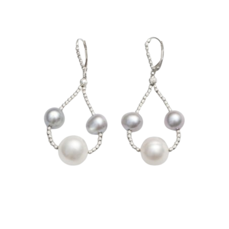 23989 Grey and White Pearl Drop EarringsBeautifully Accented With Diamond Cut Sterling Silver BeadsIncludes a Certificate of Guarantee