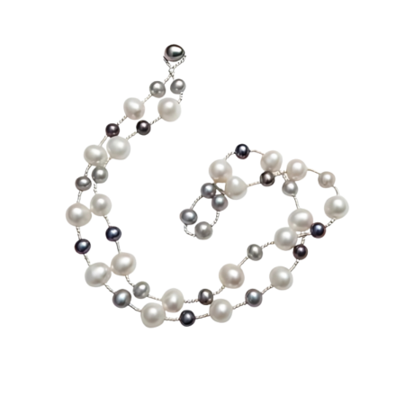 23991 Freshwater Light and Dark Grey Pearl Wrap Bracelet Beautifully Accented With Diamond Cut Sterling Silver Beads