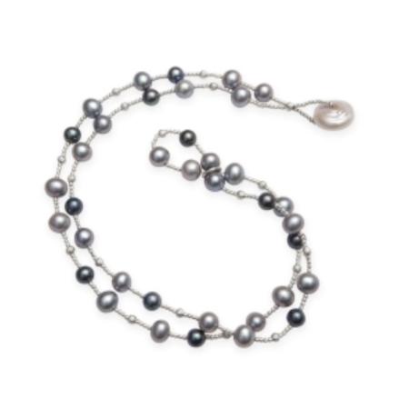23996 Grey & Black Dyed Pearl Wrap Bracelet