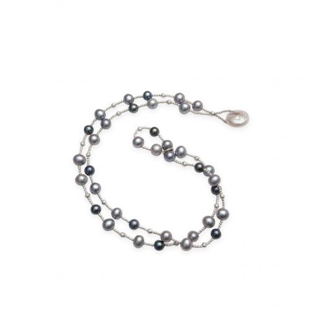 Grey & Black Dyed Pearl Wrap Bracelet