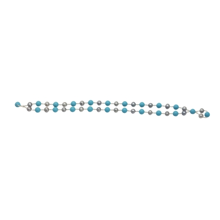 24002 Grey Pearl and Turquoise Wrap Bracelet Versatile item that can be worn as a bracelet or as a necklace Beautifully Accented With Diamond Cut Sterling Silver Beads