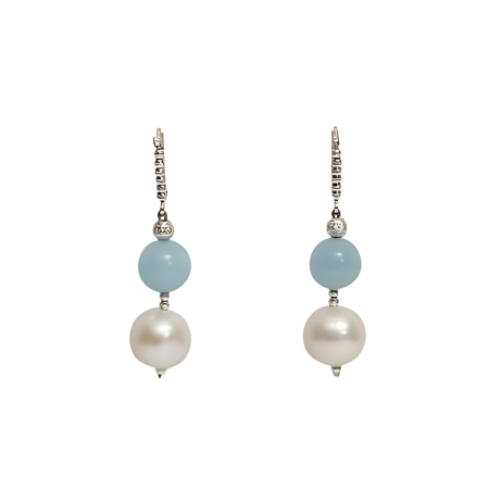 24015 Delicate and timeless, these earrings feature luminous freshwater pearls paired with serene aquamarine stones—perfect for adding a touch of elegance to any look.