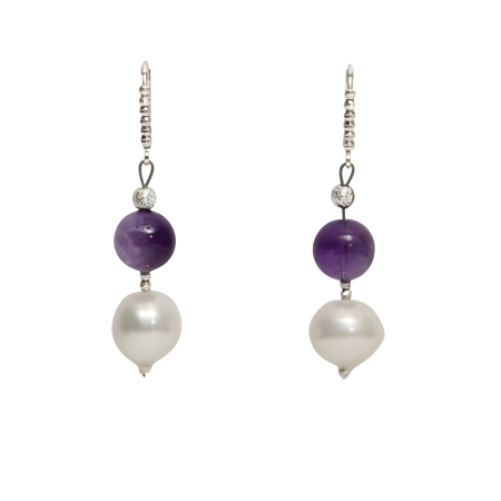 24016 Pearl & Amethyst EarringsBeautifully Accented With Diamond Cut Sterling Silver BeadsIncludes a Certificate of Guarantee (1)