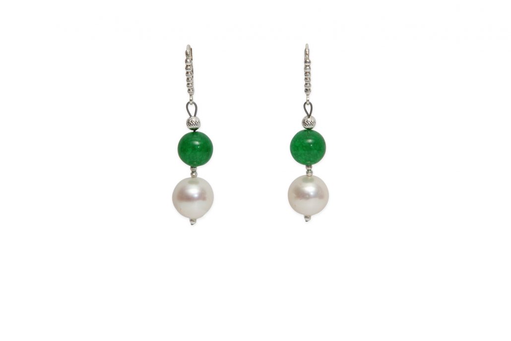 Pearl & Dyed Green Jade Earrings