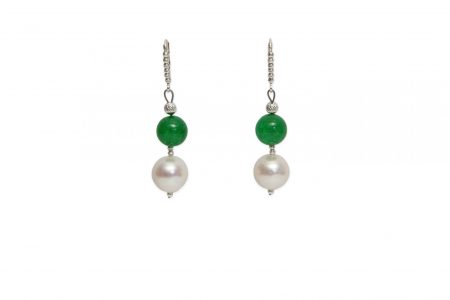 Pearl & Dyed Green Jade Earrings